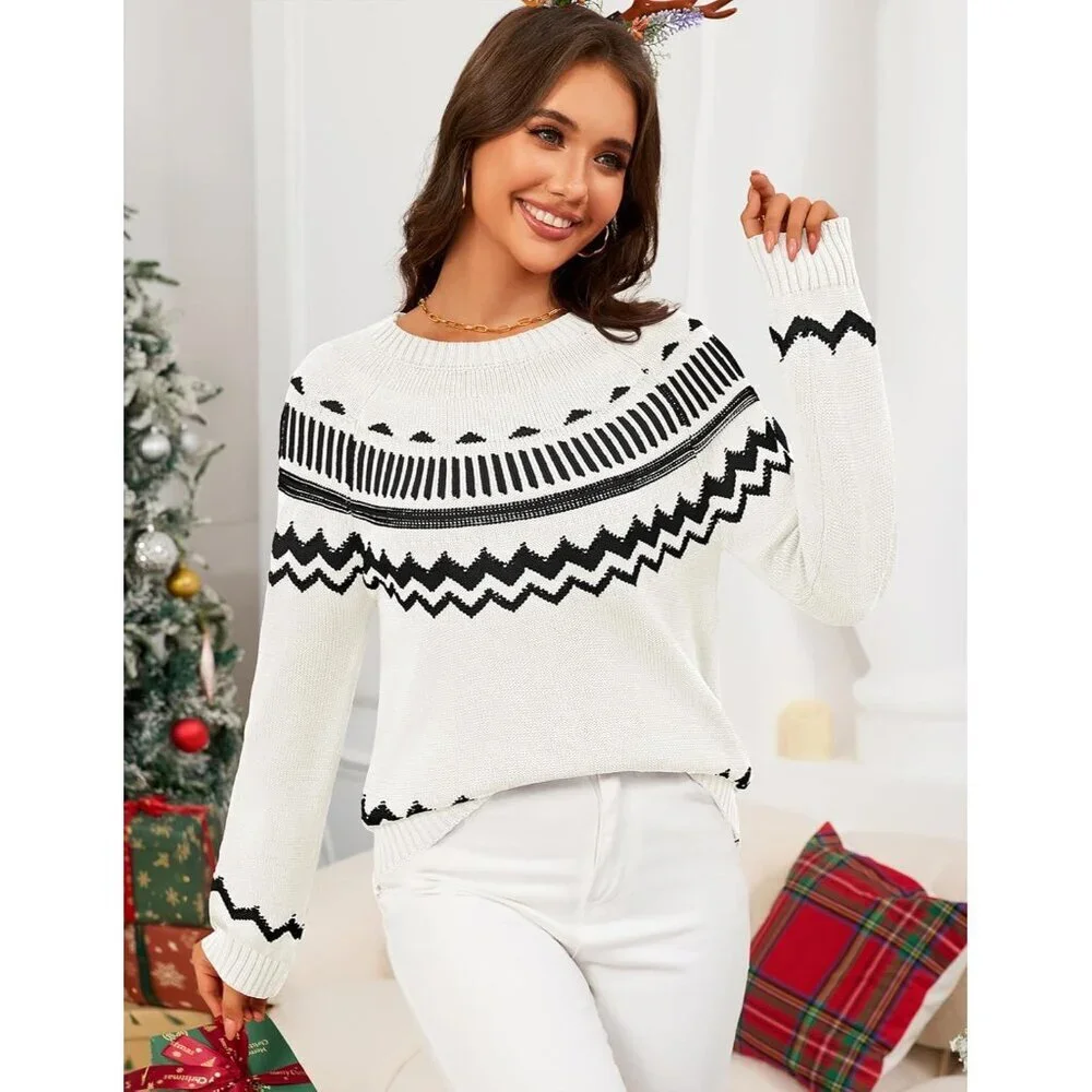 Women's Acrylic Color Block Sweater Crew Neck Long Sleeve Fall Winter Top